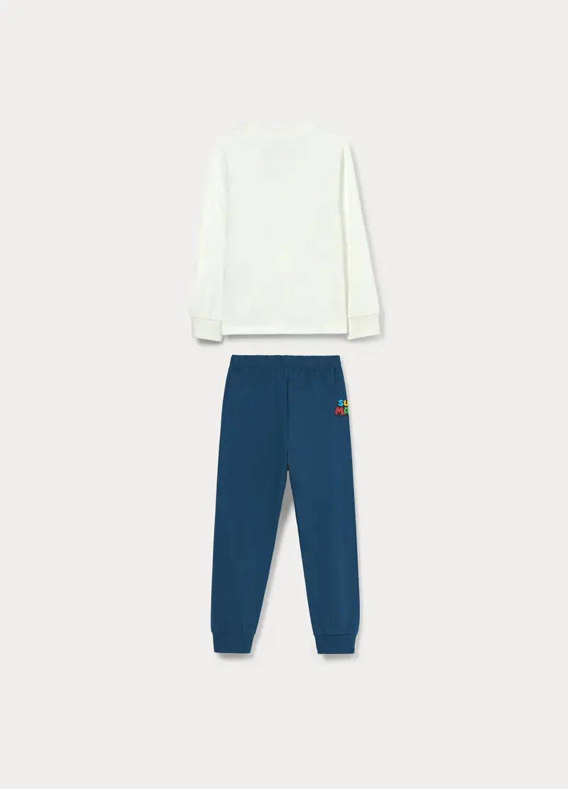 Set Pigiama Lungo Super Mario In Jersey Di Puro Cotone, Bambino, Bianco/Blu miniatura 2