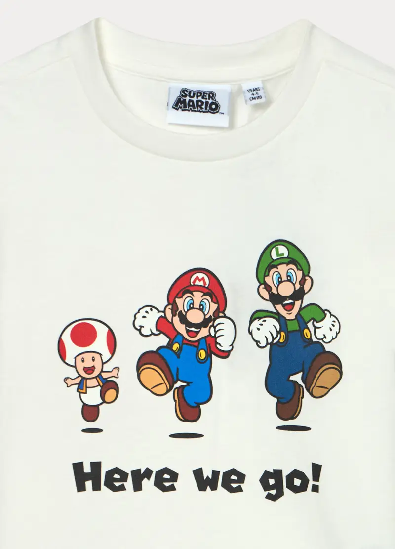 Set Pigiama Lungo Super Mario In Jersey Di Puro Cotone, Bambino, Bianco/Blu miniatura 3