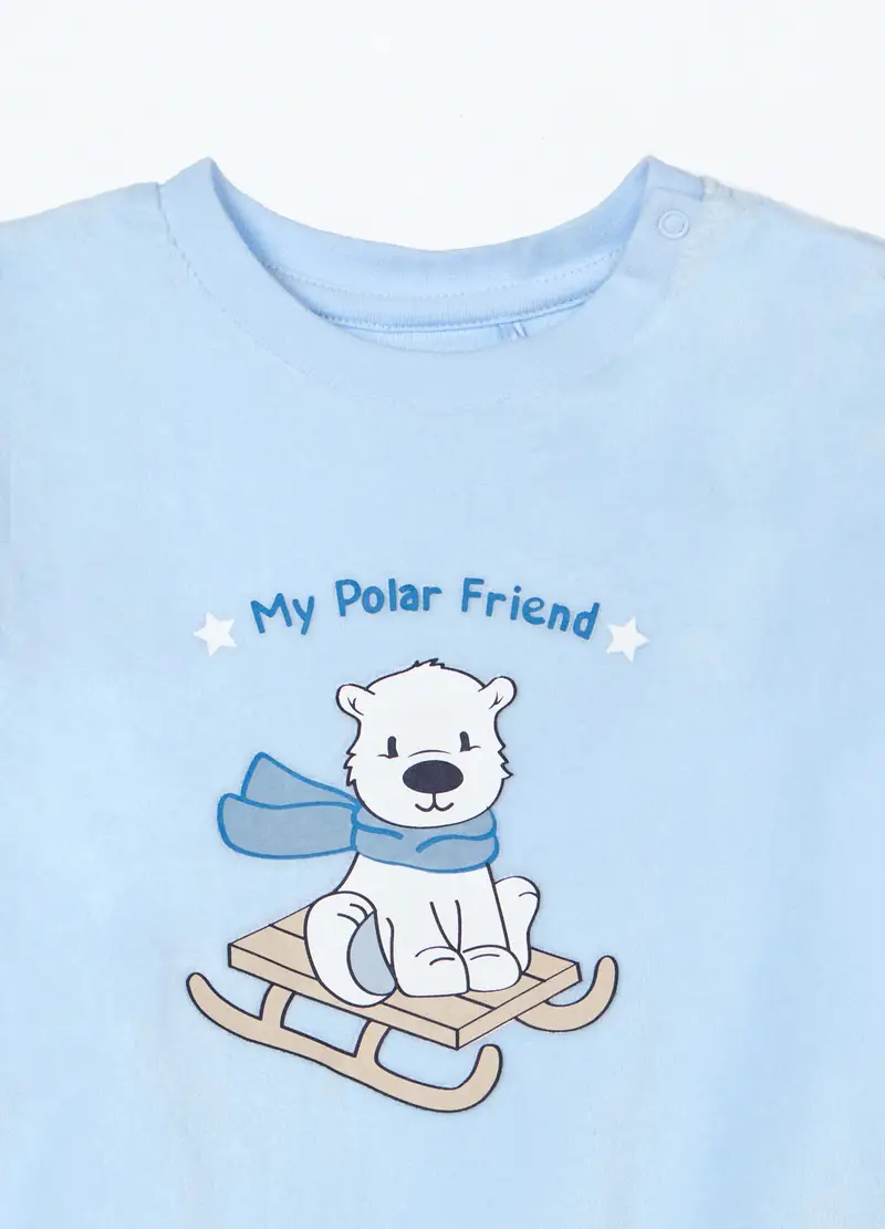 Set Pigiama Lungo Velour Neonato, Azzurro chiaro miniatura 3