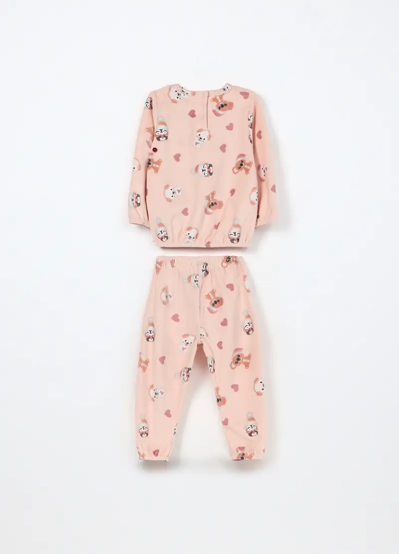 , Set Pigiama Misto Cotone Velour Neonata, Rosa chiaro miniatura 2