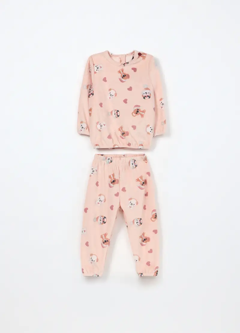 Set Pigiama Misto Cotone Velour Neonata, Rosa chiaro