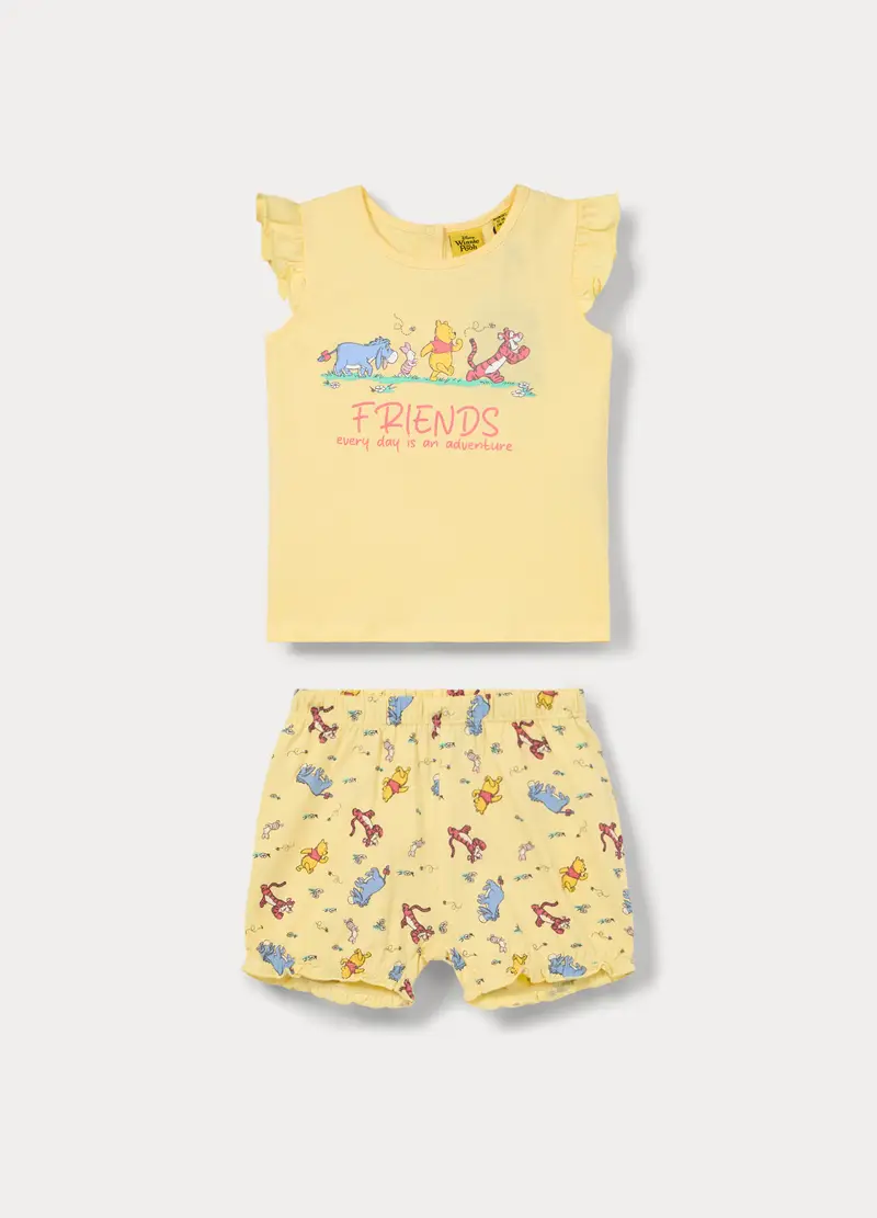 Set Pigiama Winnie The Pooh Corto In Jersey Di Puro Cotone, Neonata, Giallo banana