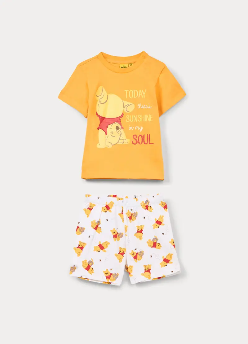 Set Pigiama Winnie The Pooh Corto In Jersey Di Puro Cotone, Neonato, Giallo banana