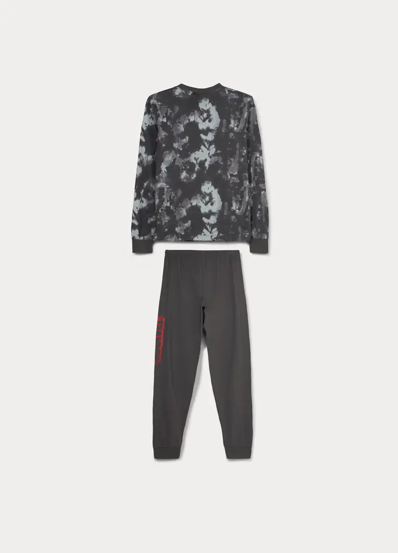 Set Pigiami Lungo In Jersey Di Puro Cotone Ragazzo, Bambino, Grigio scuro