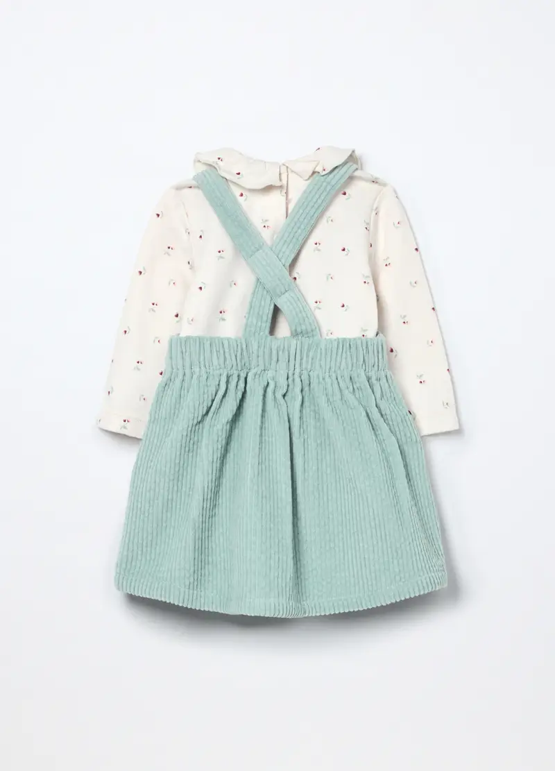 , Set Salopette E T-shirt A Maniche Lunghe Neonata, Verde chiaro miniatura 2