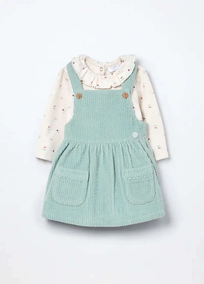 Set Salopette E T-shirt A Maniche Lunghe Neonata, Verde chiaro