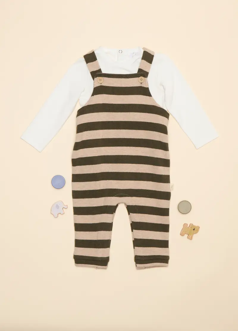 Set Salopette E T-shirt, Neonata, Verde foglia