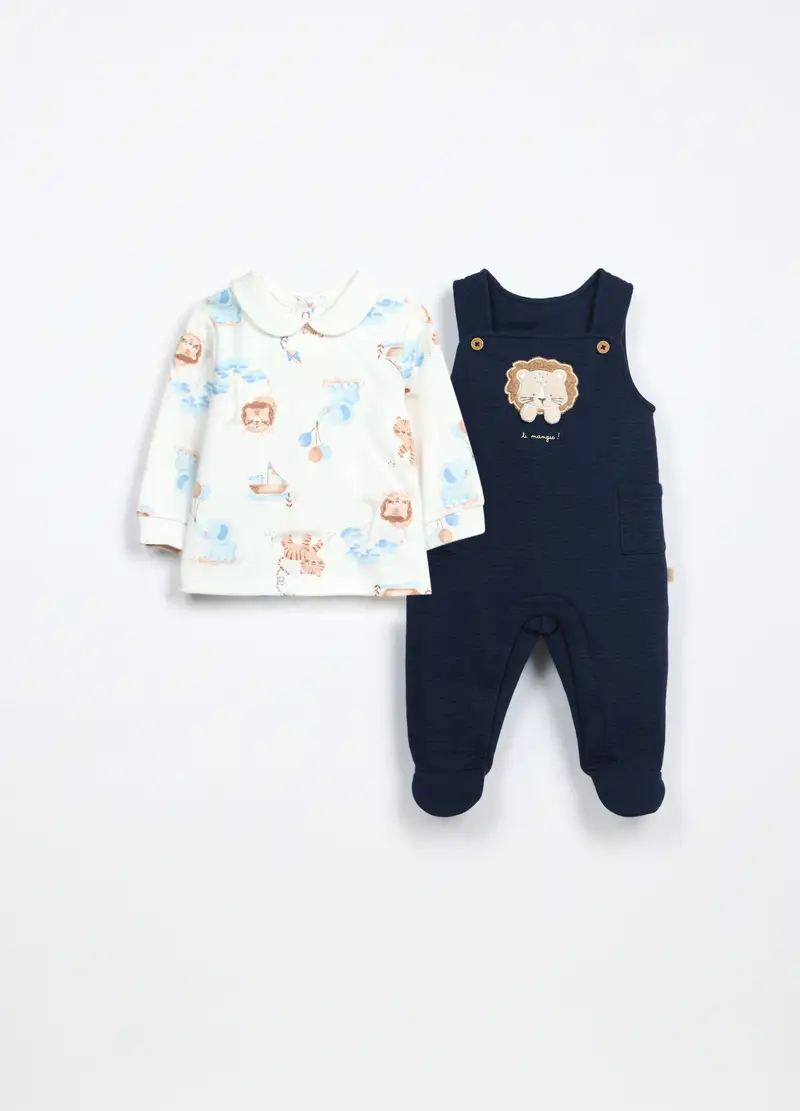 Blukids, Set Salopette + T-shirt Neonato, Blu scuro, Taglia: 0-1