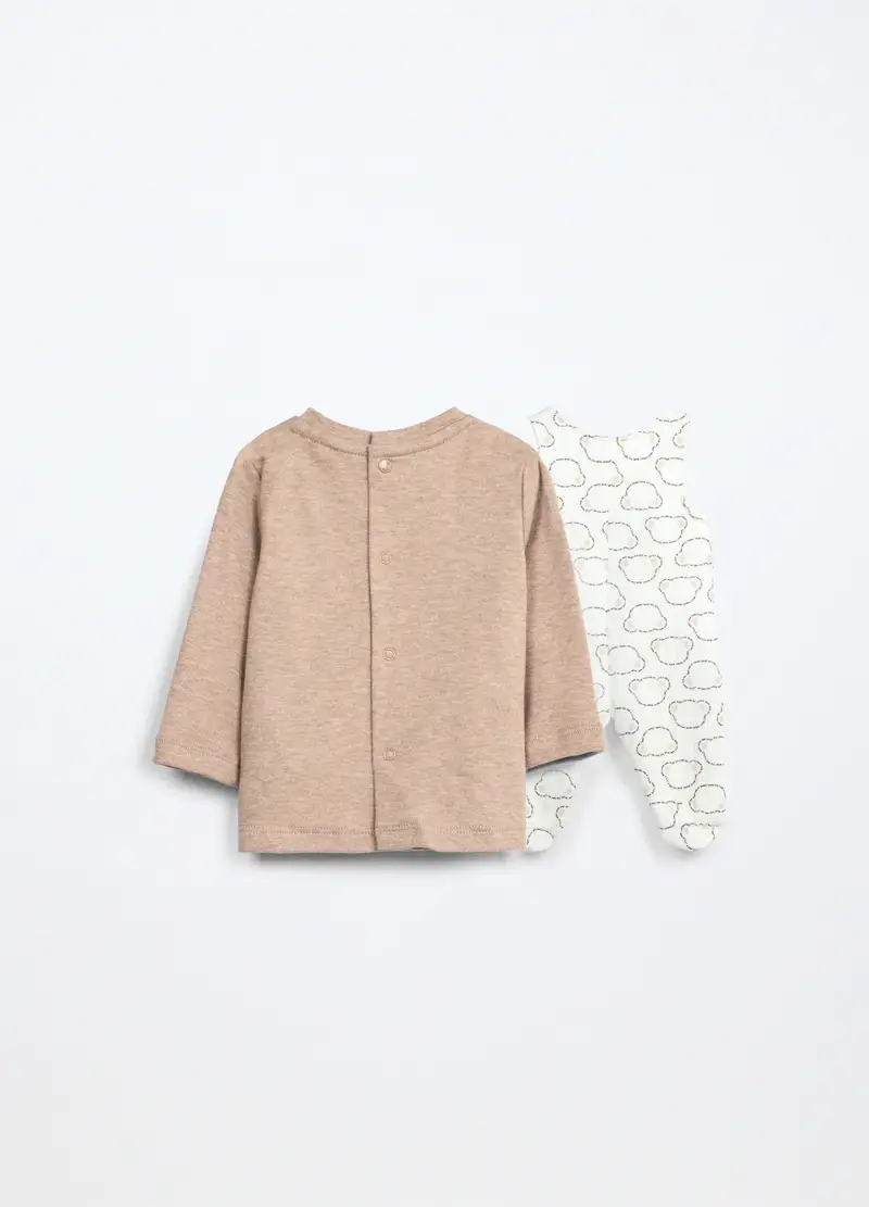Set Salopette + T-shirt Neonato, Unisex, Beige melange miniatura 2