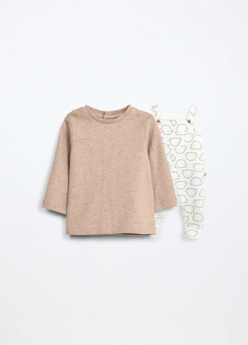 Set Salopette + T-shirt Neonato, Unisex, Beige melange