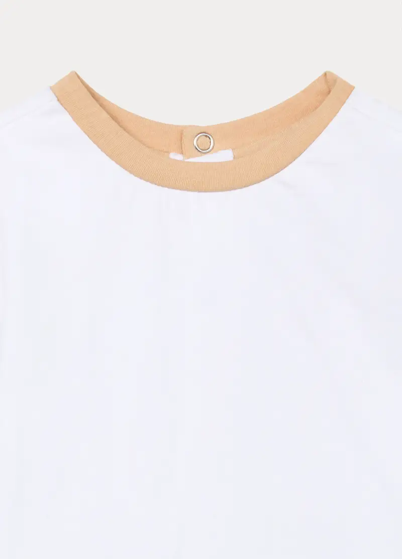 Set T-shirt + Salopette In Puro Cotone Neonato, Bianco/Beige miniatura 3