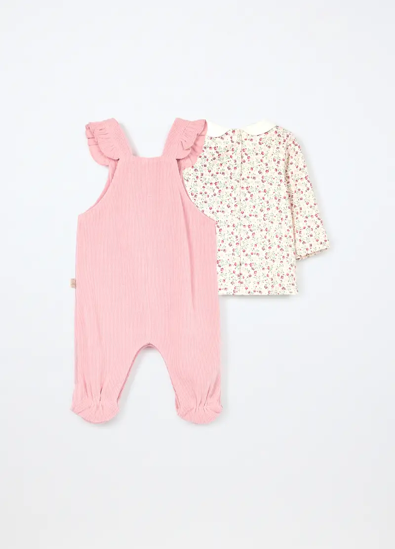 Set T-shirt + Salopette Neonata, Rosa pastello miniatura 2