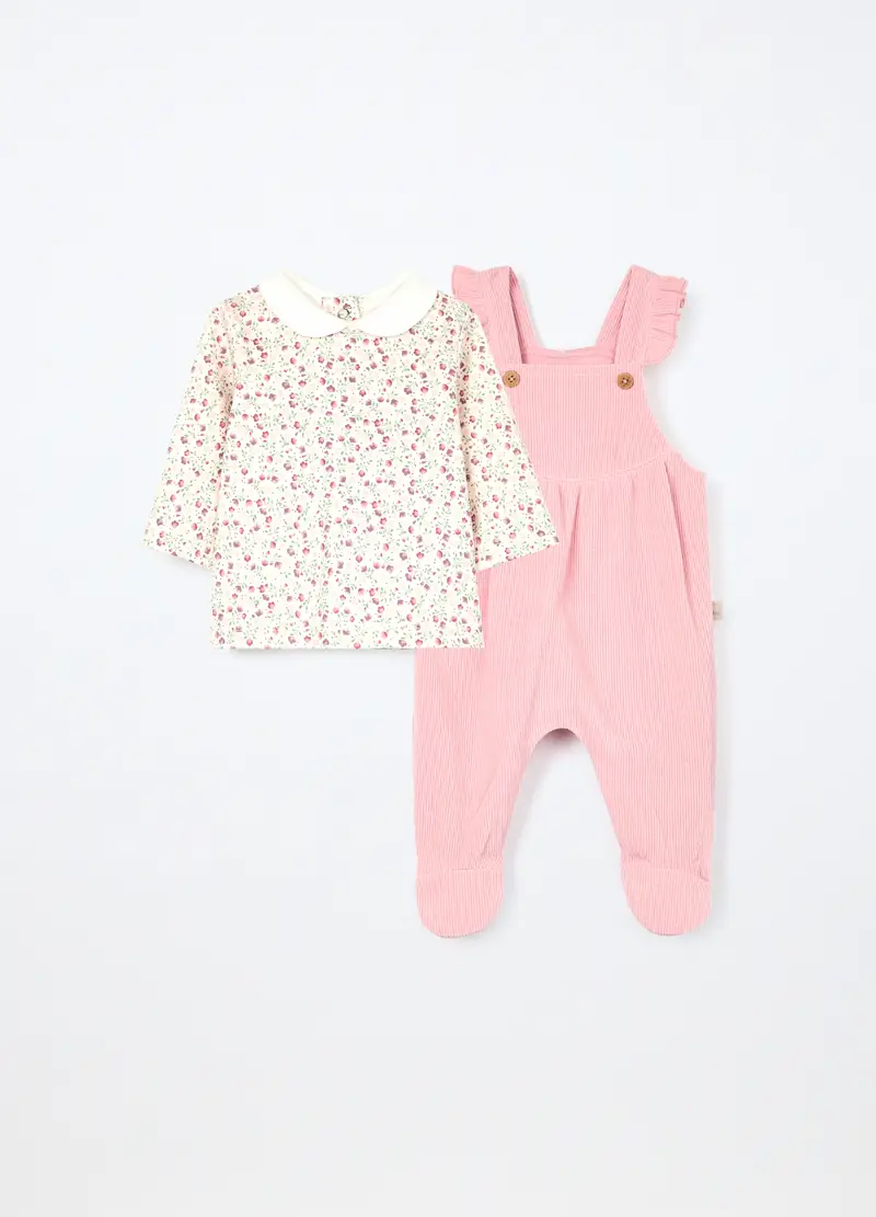 Set T-shirt + Salopette Neonata, Rosa pastello