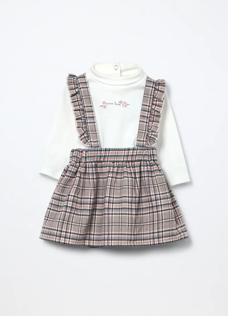 Set Tartan Misto Cotone Neonata, Beige chiaro