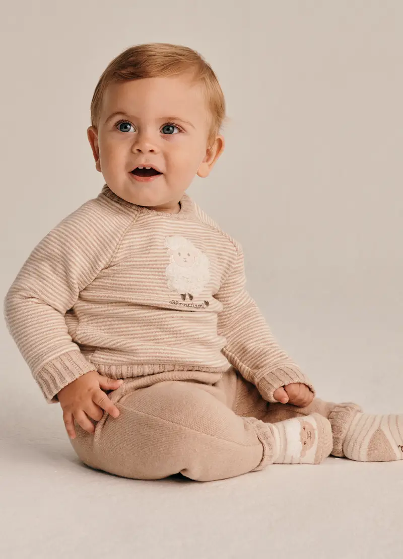 Set Tricot Misto Cotone Iana, Neonato, Beige chiaro