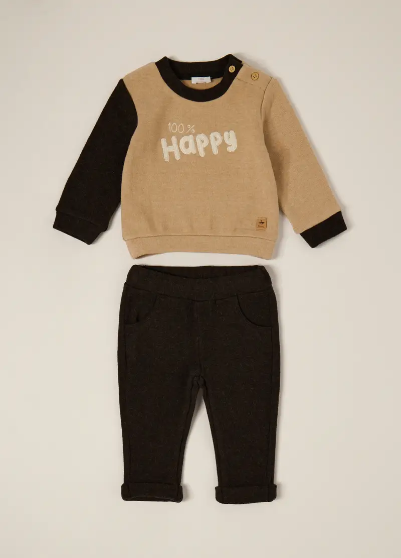 Set Tricot Misto Cotone Iana Neonato, Beige chiaro