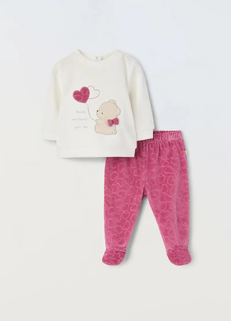 Set Velour In Misto Cotone Neonata, Rosa scuro