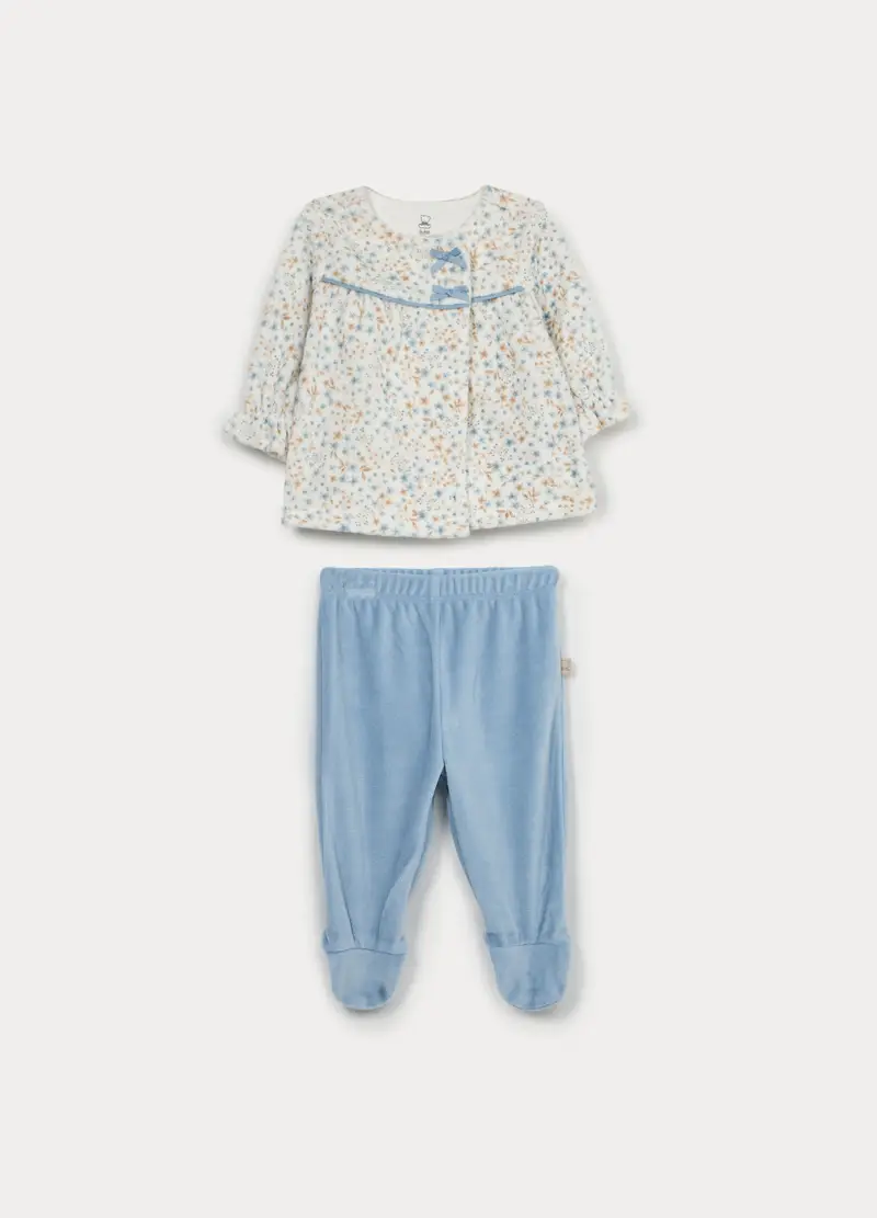 Set Velour Misto Cotone Neonata, Azzurro chiaro