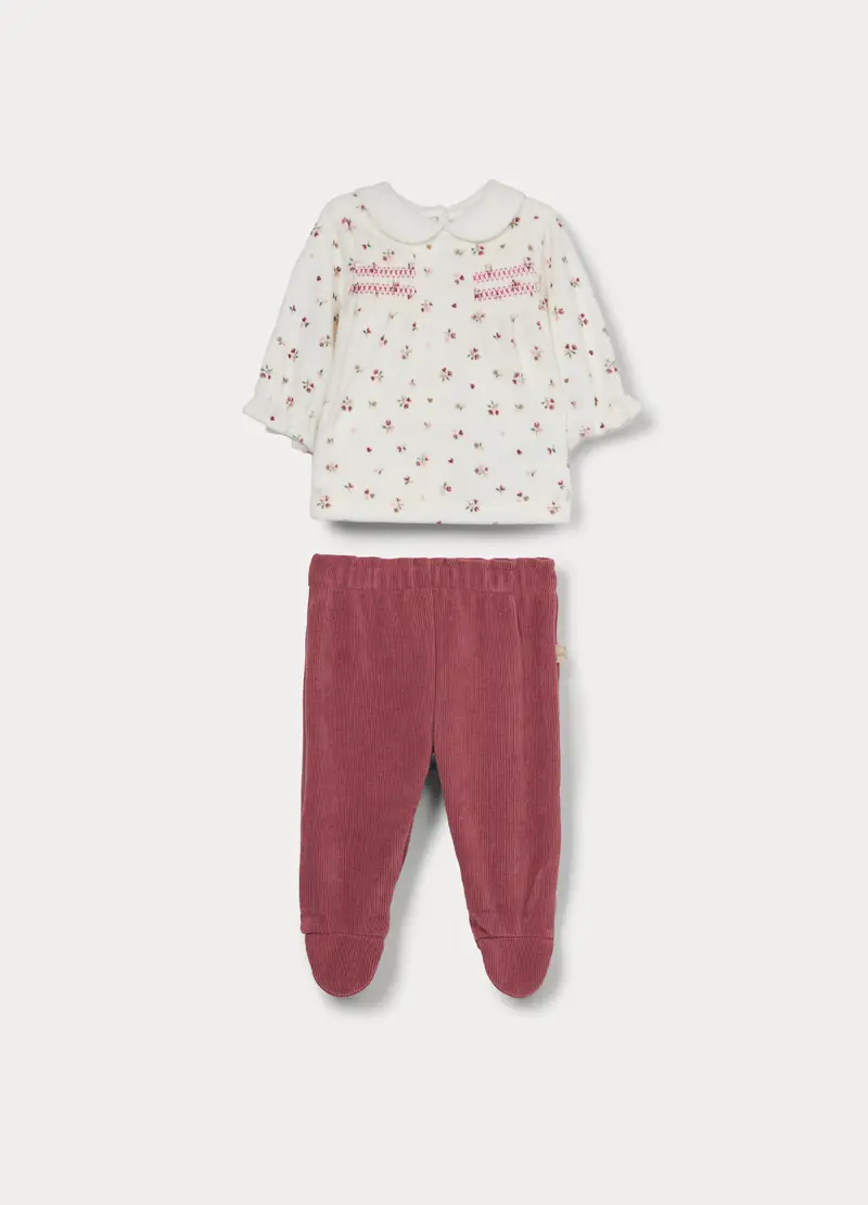 Set Velour Misto Cotone Neonata, Rosso burgundy