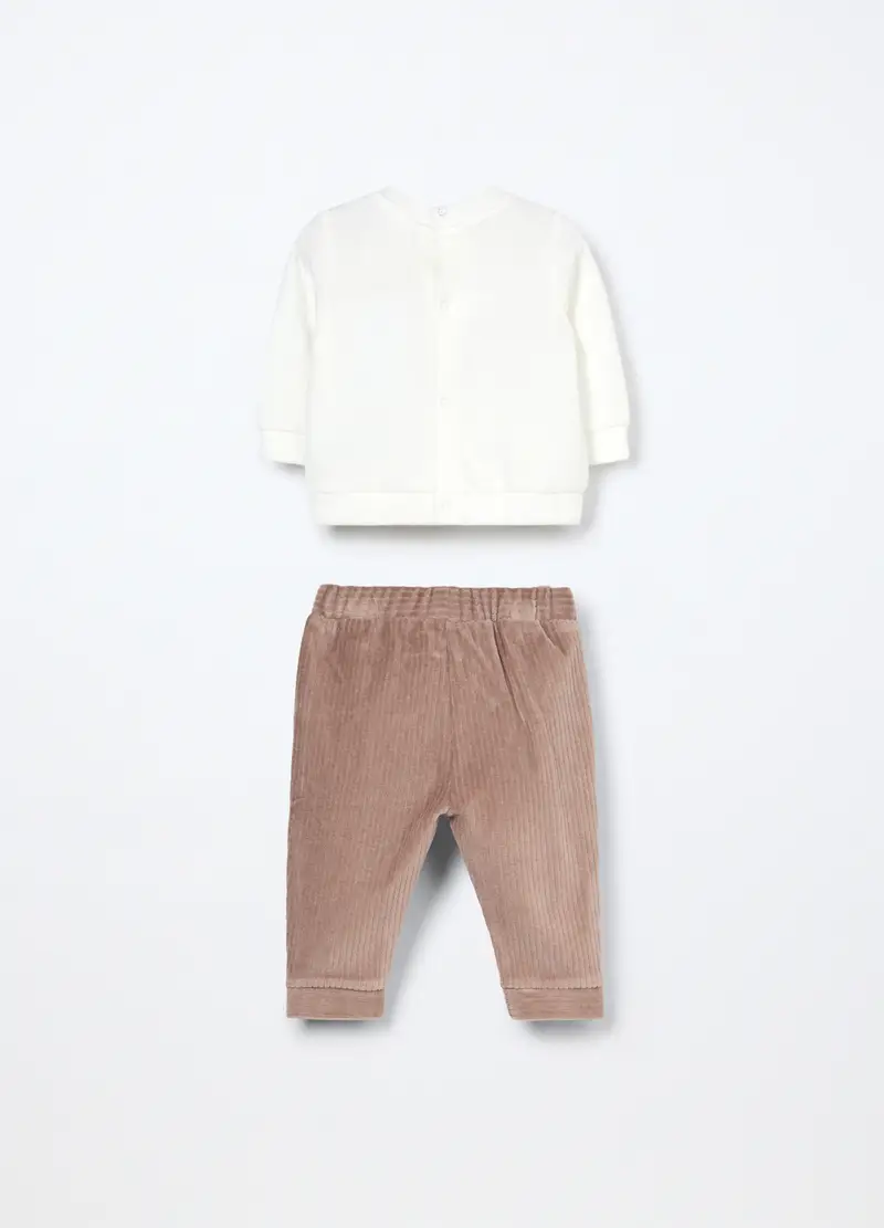 Set Velour Misto Cotone Neonato, Marrone chiaro miniatura 2