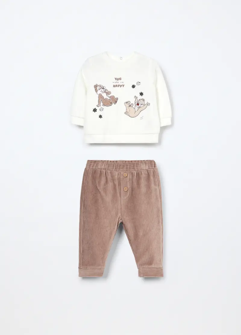 Set Velour Misto Cotone Neonato, Marrone chiaro