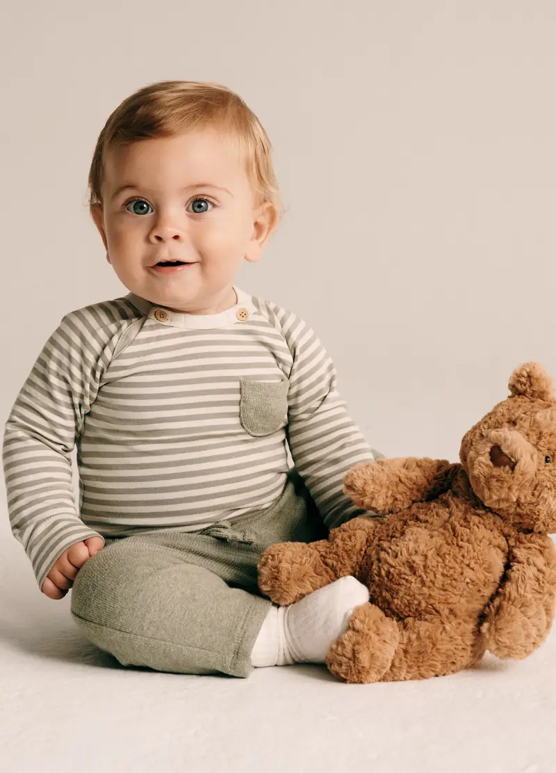 Set Verde In Misto Cotone Per Neonata, Beige/Verde