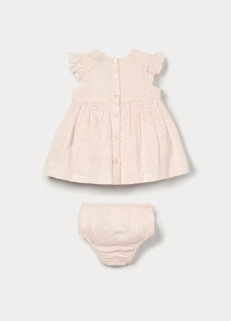 Set Vestitino + Culotte In Puro Cotone Sangallo Neonata, Rosa chiaro miniatura 2