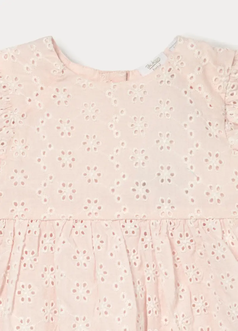 Set Vestitino + Culotte In Puro Cotone Sangallo Neonata, Rosa chiaro miniatura 3