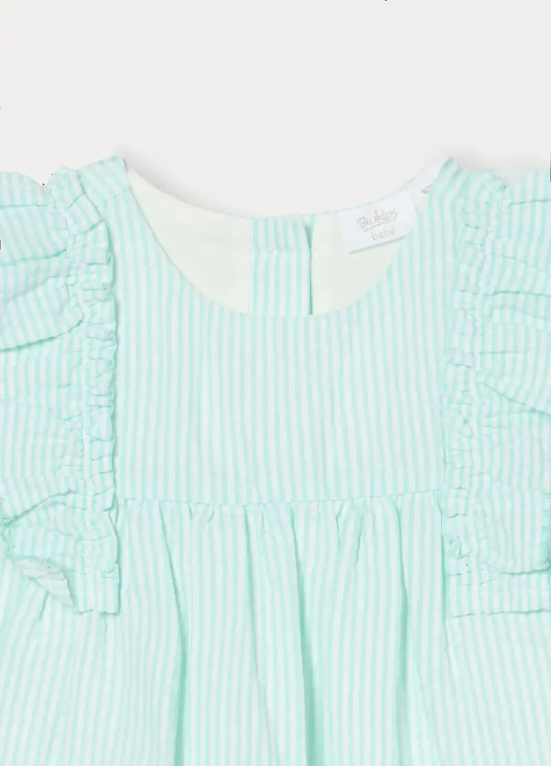 Set Vestitino + Shorts In Misto Cotone Seersucker Neonato, Neonata, Bianco/Verde miniatura 3