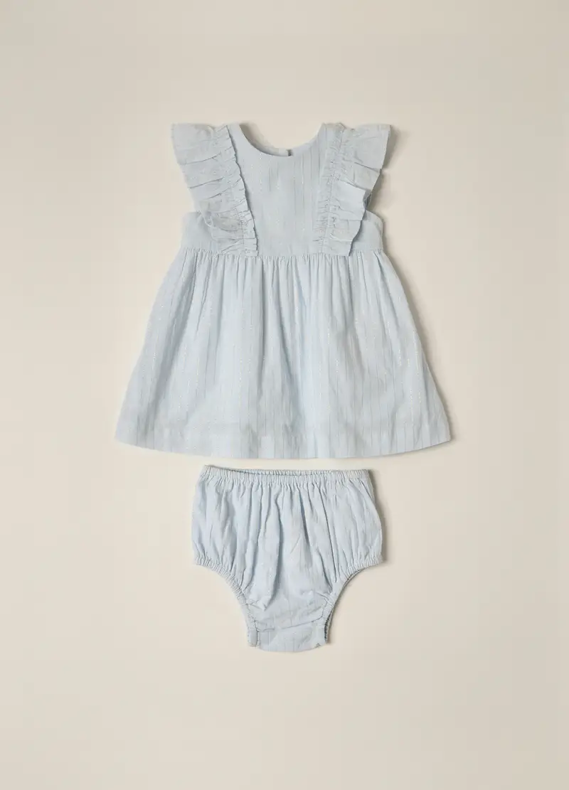 Set Vestito + Shorts In Cotone Con Filo Lurex Iana Neonata, Azzurro chiaro