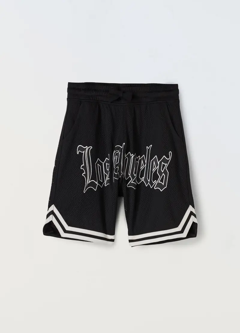 Blukids, Short In Mesh Con Stampa Ragazzo, Bambino, Nero, Taglia: 9-10