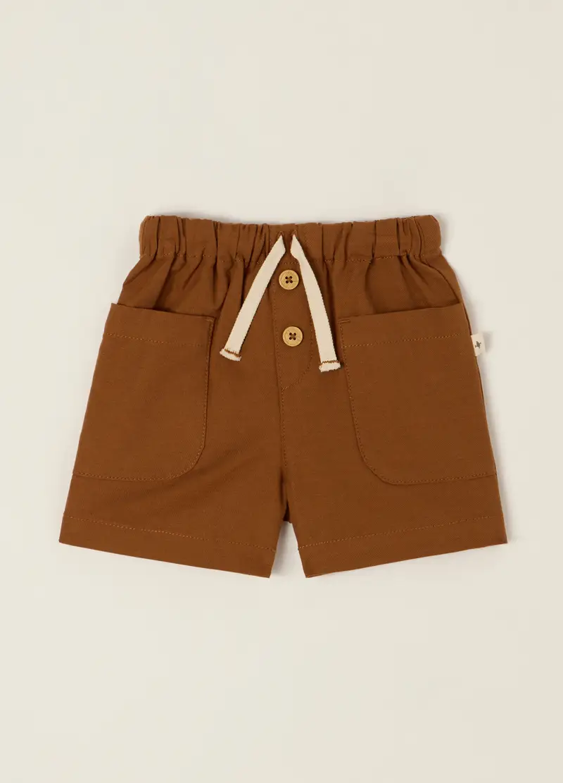 Short Marrone In Misto Cotone E Lino, Neonato, Marrone