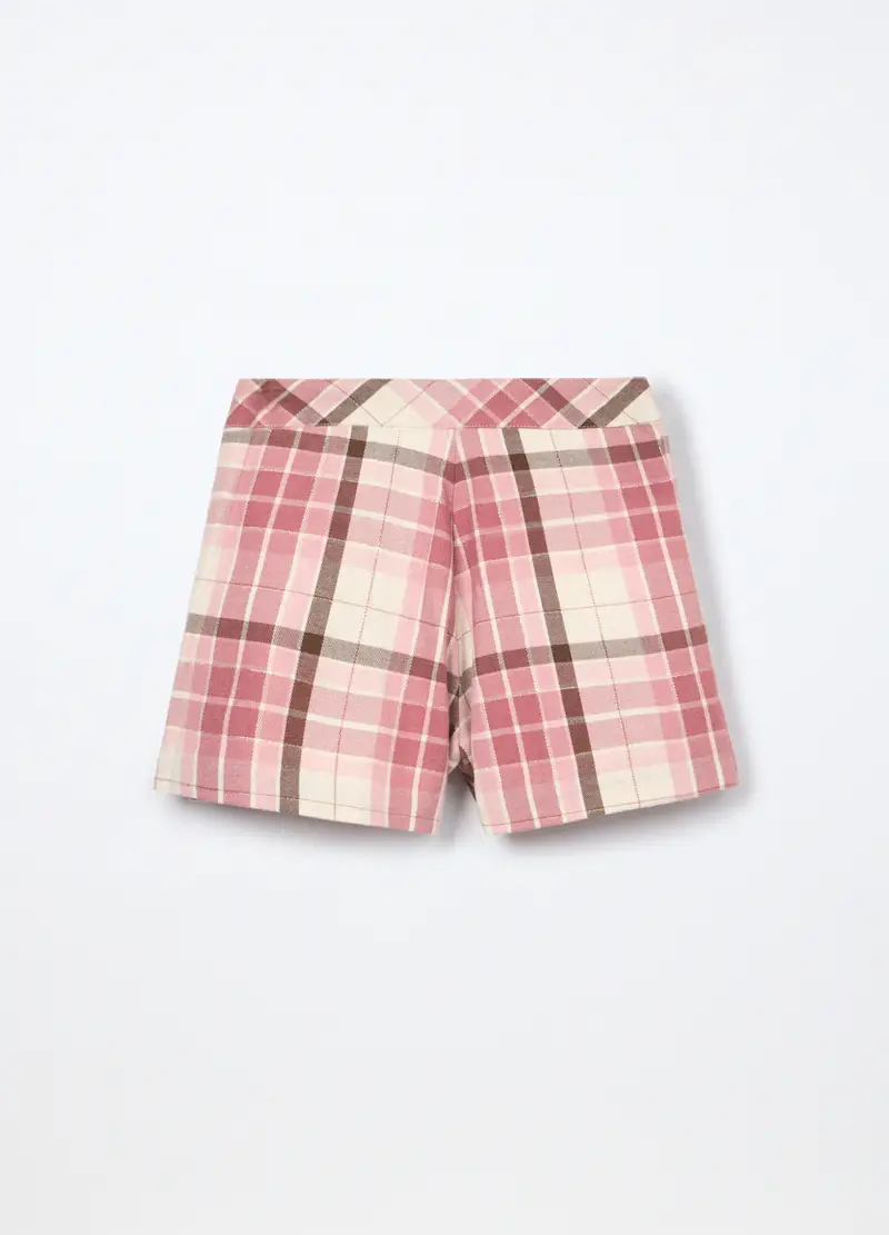 Shorts A Quadri Misto Cotone Bambina, Bianco/Rosa miniatura 2
