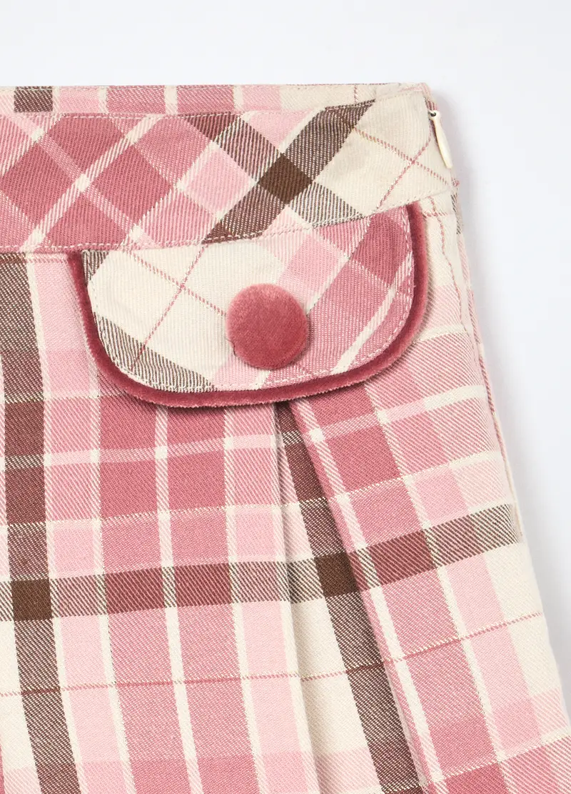 Shorts A Quadri Misto Cotone Bambina, Bianco/Rosa miniatura 3