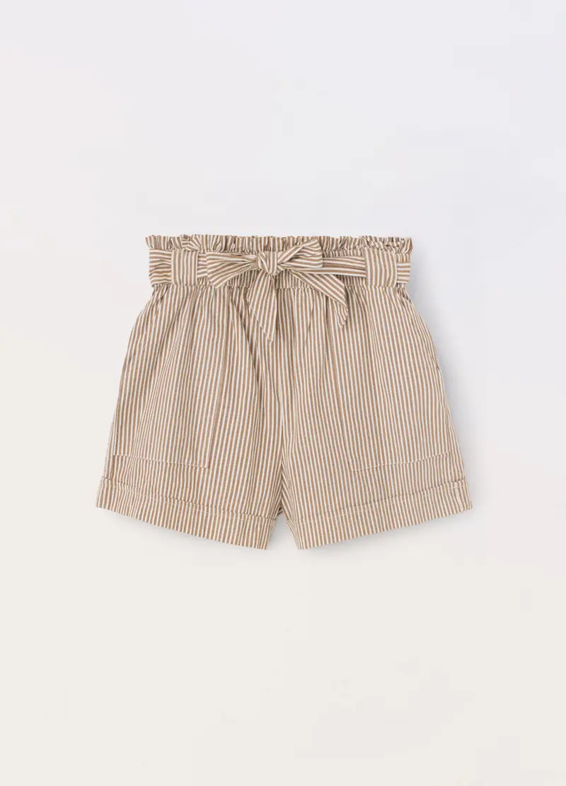 Blukids, Shorts A Righe In Cotone Stretch Ragazza, Bambina, Bianco/Marrone, Taglia: 9-10