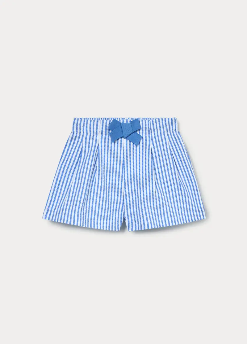 Shorts A Righe In Puro Cotone Bimba, Bambina, Bianco/Azzurro