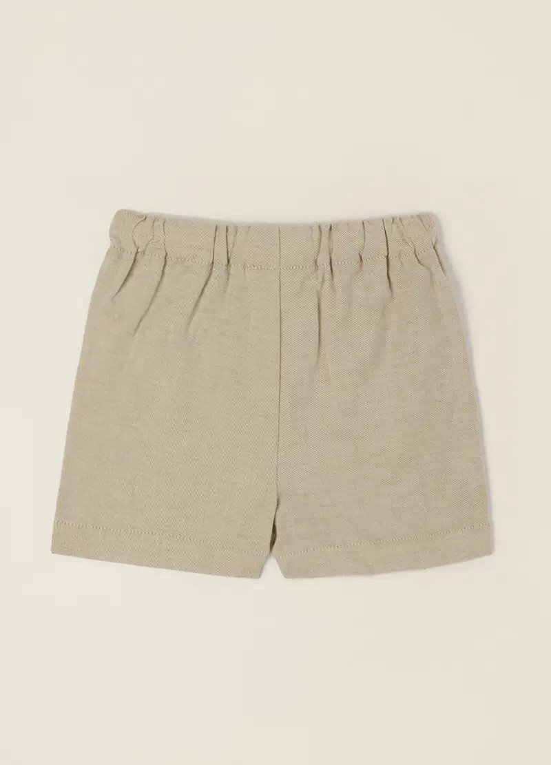 Shorts Beige In Misto Cotone E Lino, Neonato, Beige miniatura 2