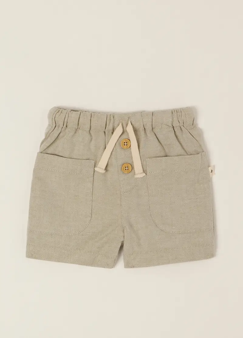 Shorts Beige In Misto Cotone E Lino, Neonato, Beige