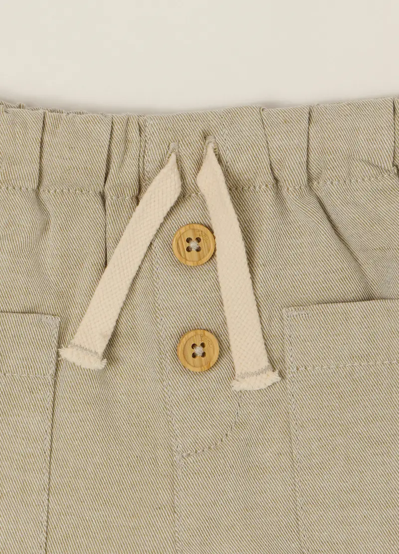 Shorts Beige In Misto Cotone E Lino, Neonato, Beige miniatura 3
