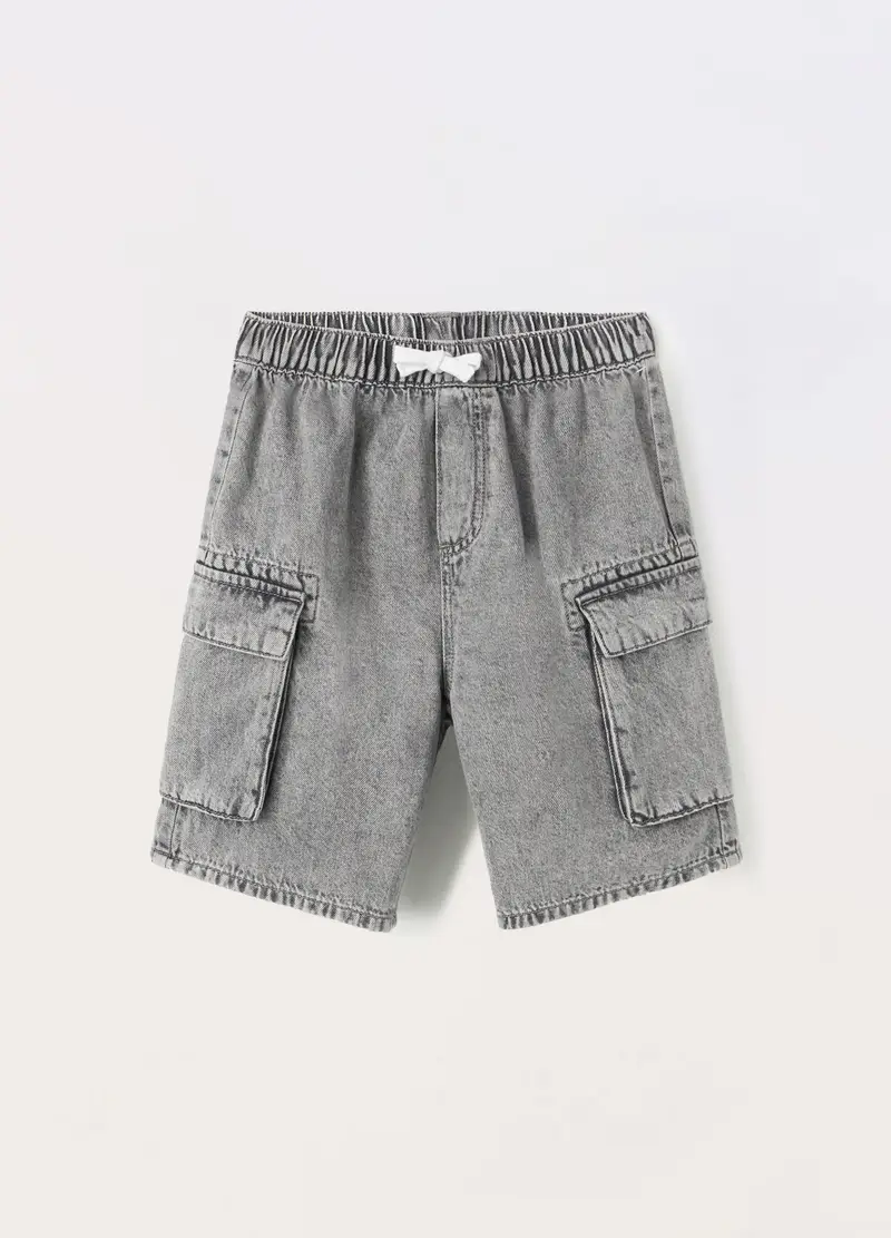 Shorts Cardo In Denim Di Misto Cotone Ragazzo, Bambino, Grigio cemento