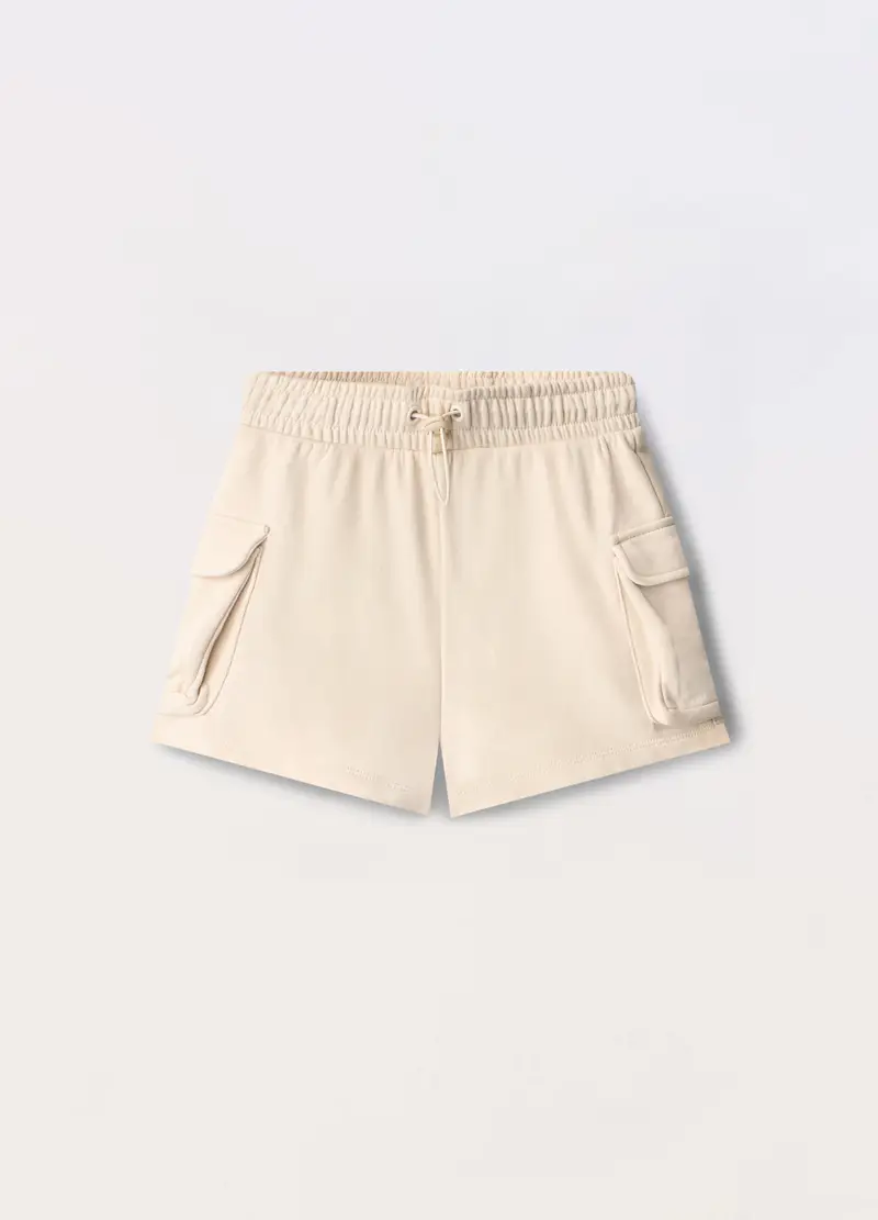Blukids, Shorts Cargo In French Terry Di Misto Cotone Ragazza, Bambina, Beige chiaro, Taglia: 9-10