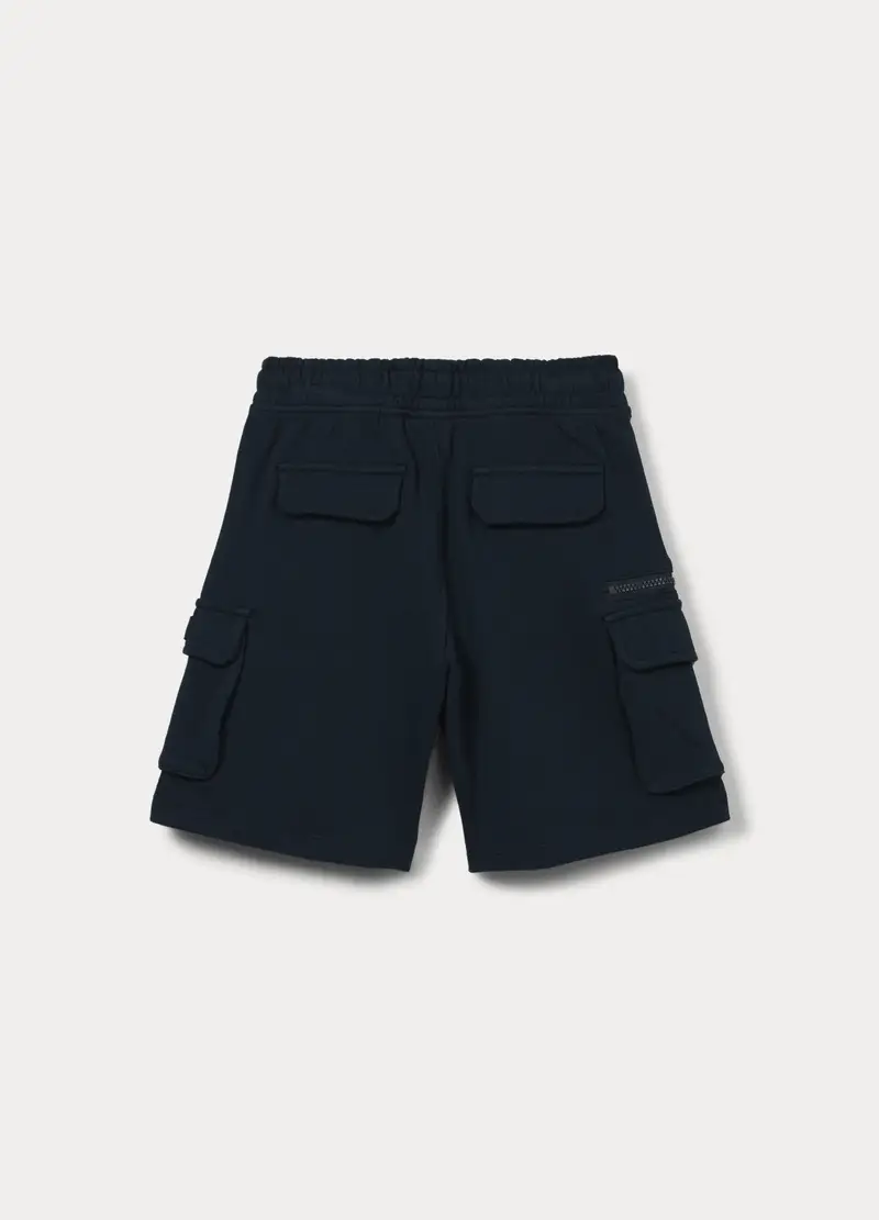 Shorts Cargo In French Terry Di Puro Cotone Bambino, Blu scuro miniatura 2