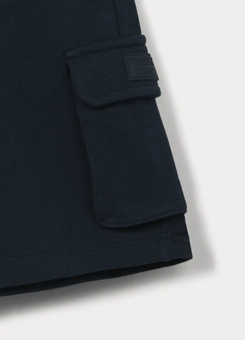 Shorts Cargo In French Terry Di Puro Cotone Bambino, Blu scuro miniatura 3