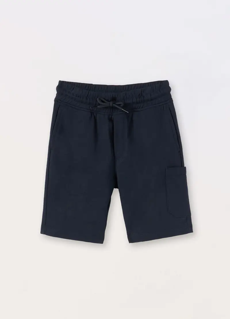 Blukids, Shorts Cargo In French Terry Di Puro Cotone Bambino, Blu scuro, Taglia: 5-6