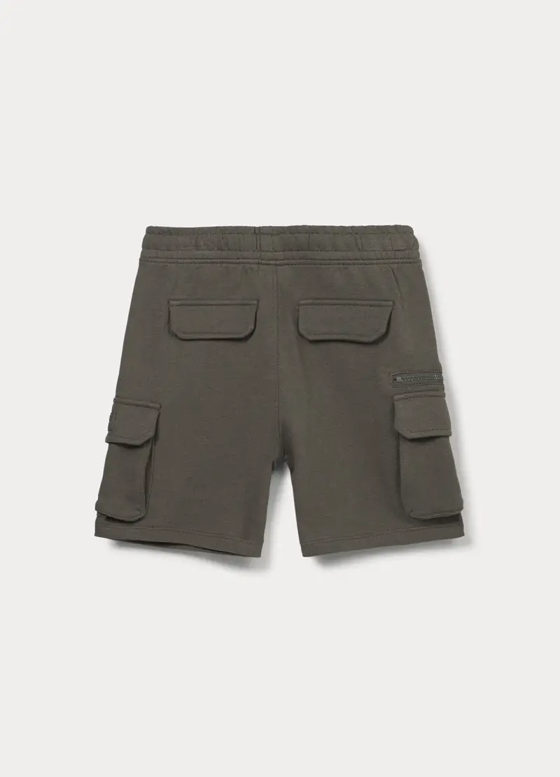 Shorts Cargo In French Terry Di Puro Cotone Bambino, Grigio cemento miniatura 2