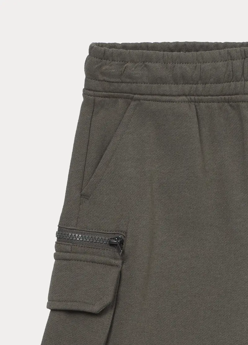 Shorts Cargo In French Terry Di Puro Cotone Bambino, Grigio cemento miniatura 3