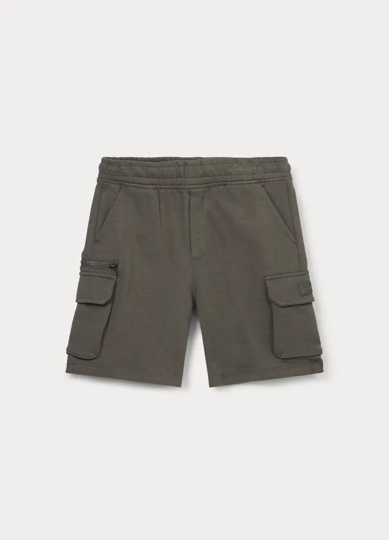 Shorts Cargo In French Terry Di Puro Cotone Bambino, Grigio cemento