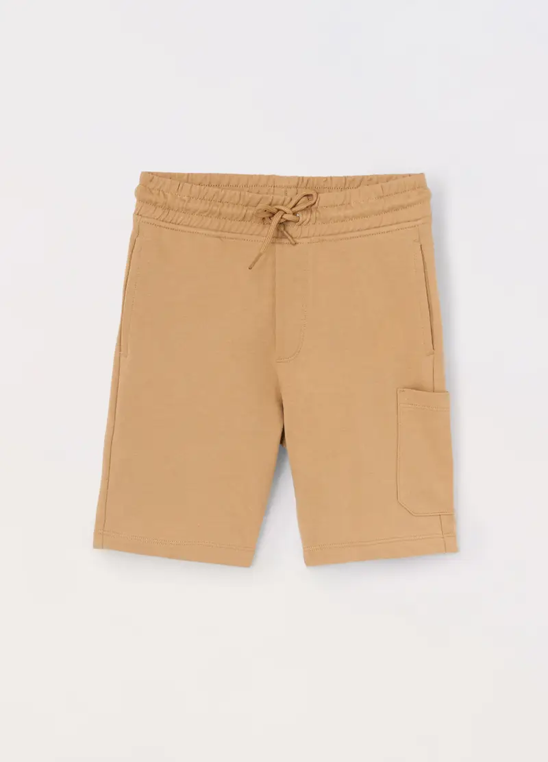 Blukids, Shorts Cargo In French Terry Di Puro Cotone Bambino, Marrone chiaro, Taglia: 3-4