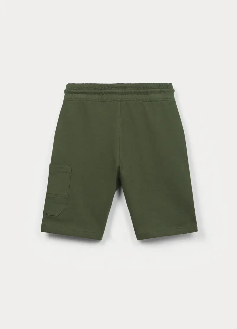 Shorts Cargo In French Terry Di Puro Cotone Bambino, Verde oliva miniatura 2