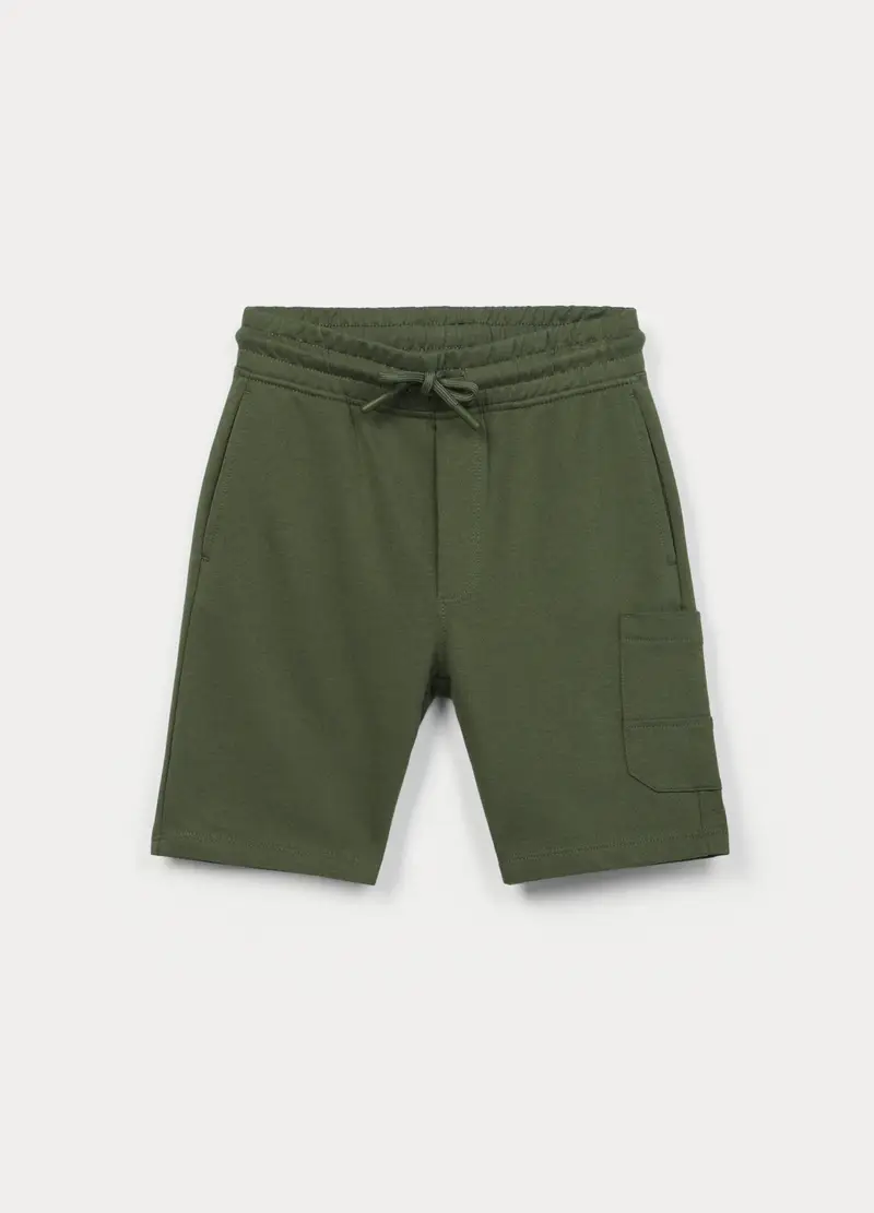 Shorts Cargo In French Terry Di Puro Cotone Bambino, Verde oliva